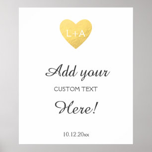 anpassningsbar för bröllop-tecken, guld-hjärtmall poster