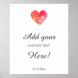 anpassningsbar för bröllop-tecken, vattenfärgshjär poster