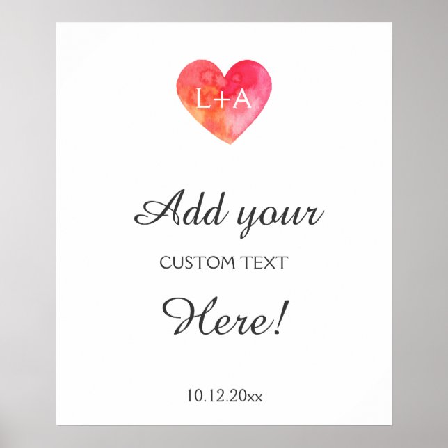 anpassningsbar för bröllop-tecken, vattenfärgshjär poster (Framsidan)