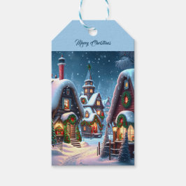 Anpassningsbar för Charming snowy-julbyn Presentetikett