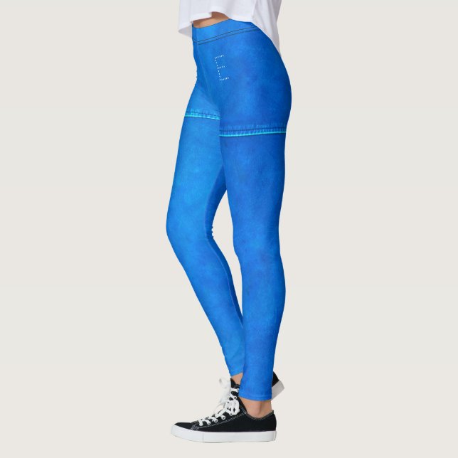 Anpassningsbar för Chic av ljus marin blå läder Leggings (Vänster)