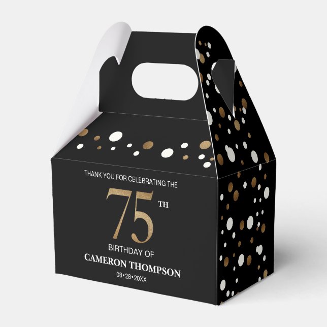 Anpassningsbar för Classy Confetti Guld Black 75:e Presentaskar (Baksidan Sidan)