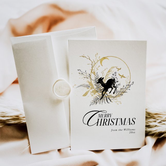 Anpassningsbar för Clessiisk Blommigt Hjort Fotoju Julkort (Skapare uppladdad)