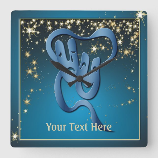 Anpassningsbar för Comedy Tragedy Blue Theater Mas Fyrkantig Klocka (Framsida)