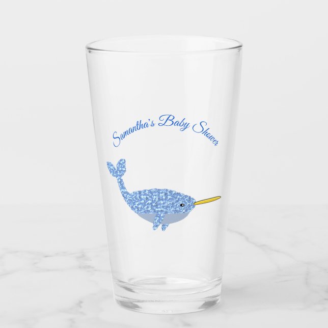 Anpassningsbar för Cute Blue Pojke Narwhal Baby Sh Glaskopp (Framsida)