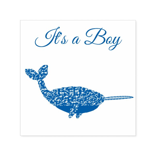 Anpassningsbar för Cute Blue Pojke Narwhal Baby Sh Självfärgande Stämpel (Design)