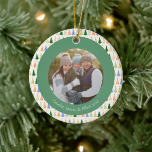 Anpassningsbar för Cute Julgran Red Grönt-familjen Julgransprydnad Keramik