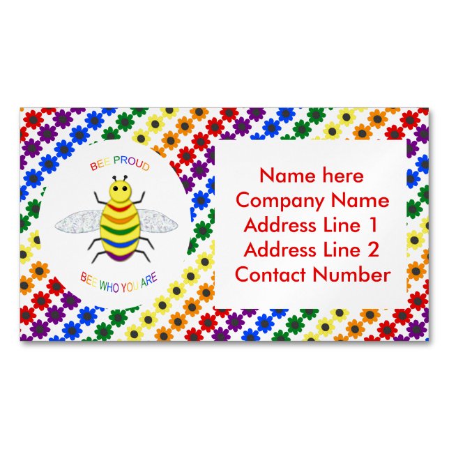 Anpassningsbar för Cute LGBT Proud Rainbow Bee and Magnetiska Visitkort (Framsida)