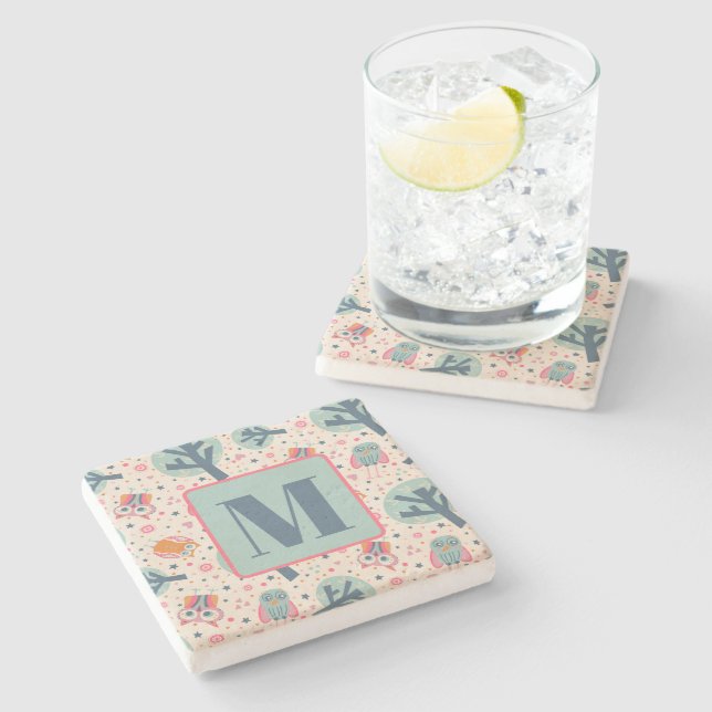 Anpassningsbar för Cute Uggla Träd Mönster Roligt  Stenunderlägg (Sidan)