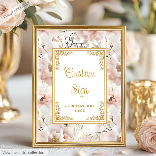 anpassningsbar för dammig rosa av snyggt och guld  poster (Stylish dusty pink flowers and gold elegant custom Poster)