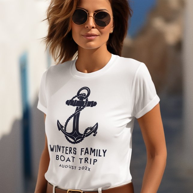 Anpassningsbar för den blå ankarfärgen vid Resa i  T Shirt (Nautical Family Boat Trip Navy Blue Anchor Custom Tri-Blend Shirt)
