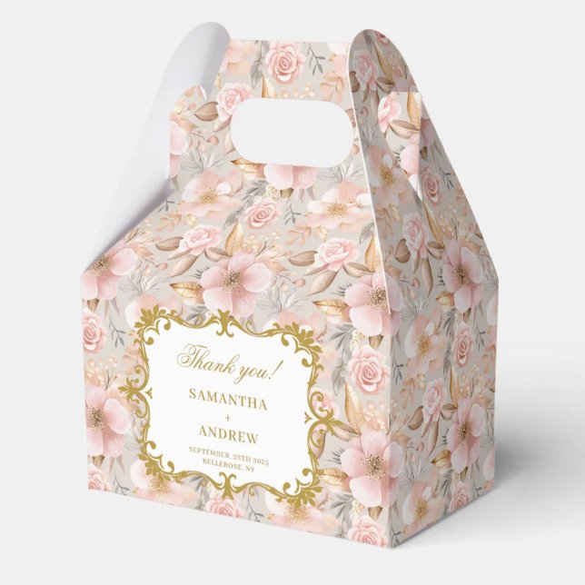 Anpassningsbar för den moderna  Guld-bröllopsrutan Presentaskar (Modern Blush Gold Wedding Favor Box Custom Text)