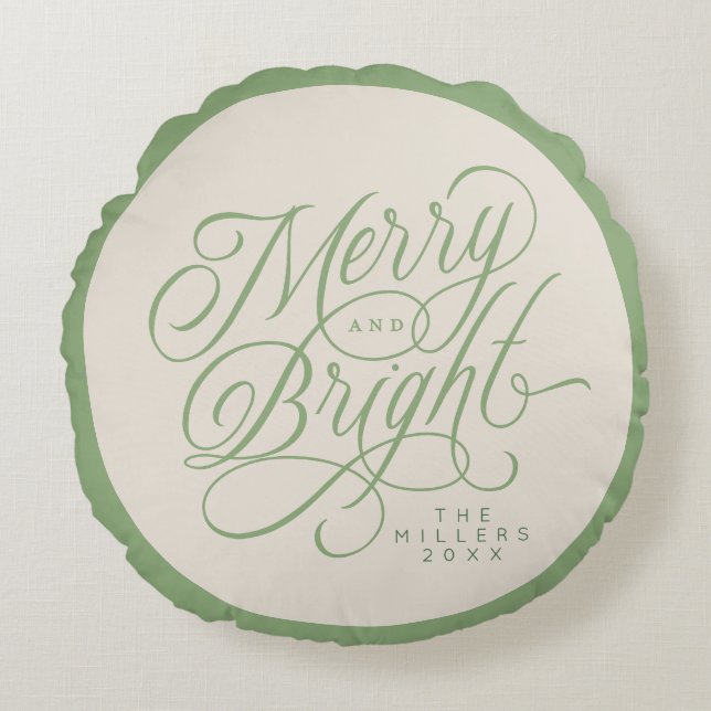 anpassningsbar för elegant Merry och Bright script Rund Kudde (Framsidan)