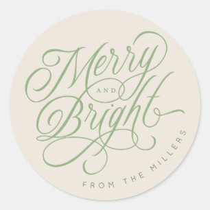 anpassningsbar för elegant Merry och Bright script Runt Klistermärke