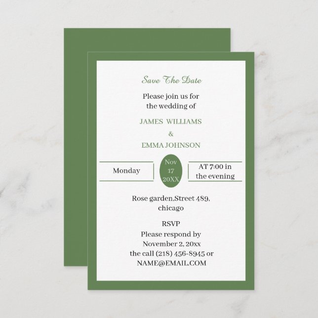 Anpassningsbar för enkel Grönt Spara Datumet (Fram/baksida)