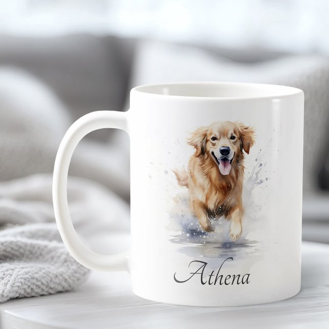 Anpassningsbar för färgläggning av golden hämtar v kaffemugg (Golden retriever watercolor painting custom text coffee mug)