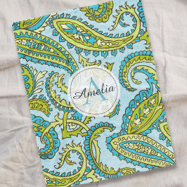 Anpassningsbar för färgstark monogram Paisley Blue Fleecefilt