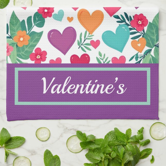 Anpassningsbar för färgstarka hjärtan kökshandduk (Vikta)