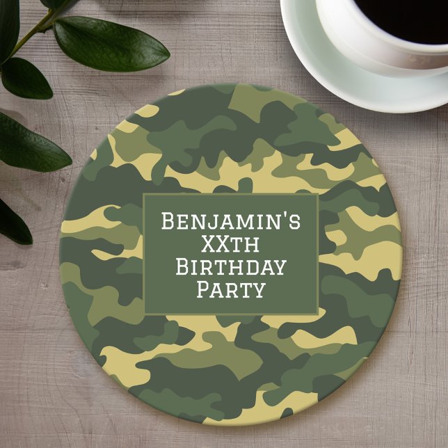 Anpassningsbar för Födelsedagsfest av militär kamo Underlägg Papper Rund (Personalized coaster - Camo Birthday Card)