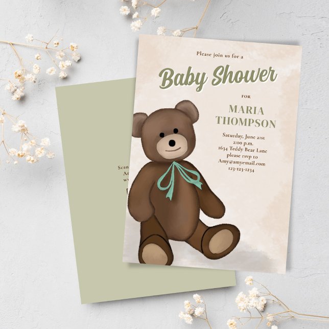 Anpassningsbar för  för spädbarn i Nallen för utsp Inbjudningar (Cute Teddy Bear Custom Baby Shower Invitation)