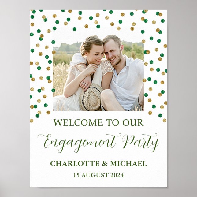 Anpassningsbar för Förlovningsfest för guld-Grönt  Poster (Framsidan)