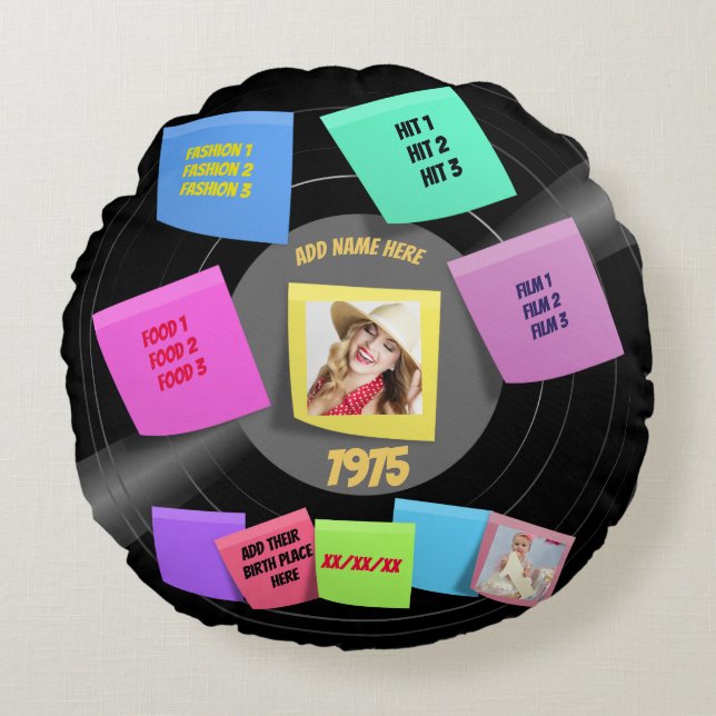 Anpassningsbar för fotoretro-vinylinspelning från  rund kudde (Framsidan)