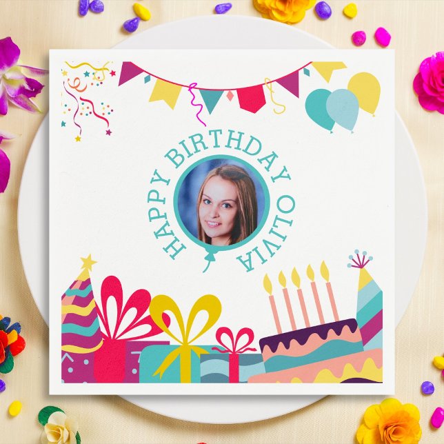 Anpassningsbar för fototext med skarp Födelsedagsf Pappersservett (Skapare uppladdad)