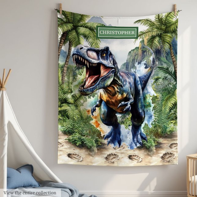 Anpassningsbar för Furidisk T-Rex-dosinosaur Blank Fleecefilt (Furious T-Rex Dinosaur Blanket Personalized Custom)