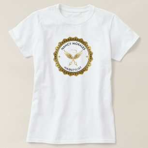 Anpassningsbar för Hairstylist-Logotypen för guld- T Shirt