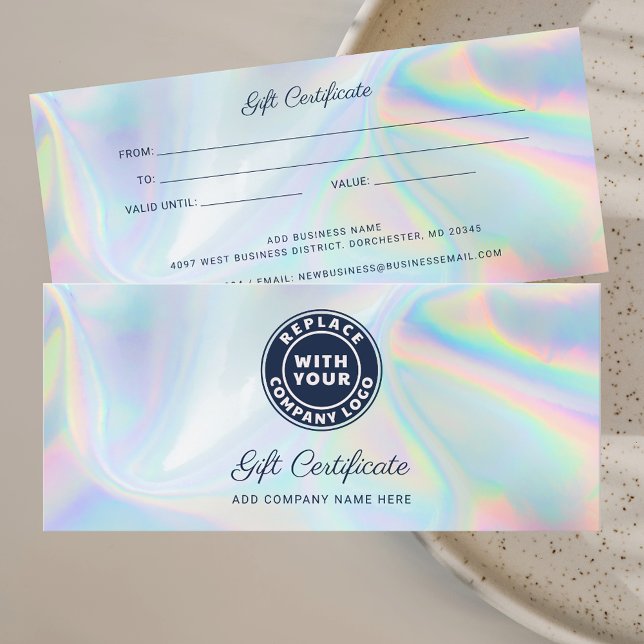 Anpassningsbar för Holografiskt presentkort för Lo (Business Logo Holographic Gift Certificate Custom)
