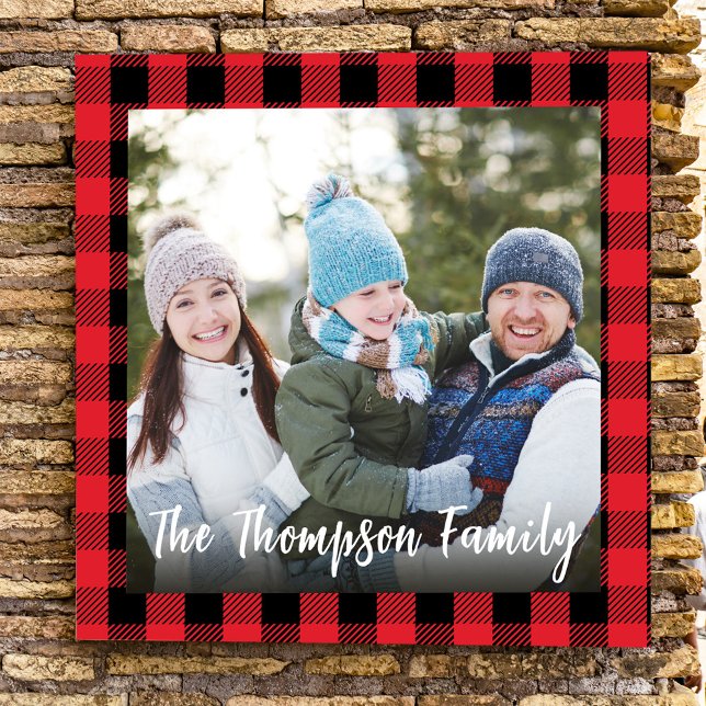 Anpassningsbar för julluffalokontroll fototryck (Square photo poster template with buffalo check pattern. )