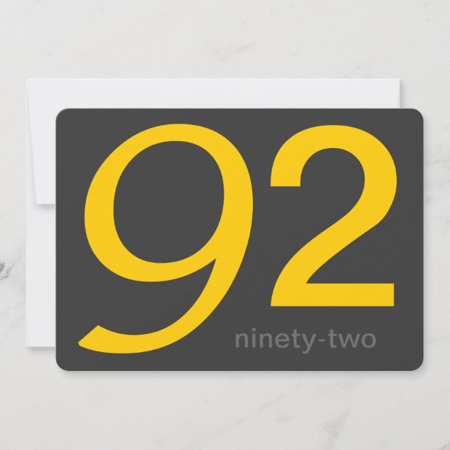 Anpassningsbar för kol och Gult 92:a födelsedag In Inbjudningar (Framsida)