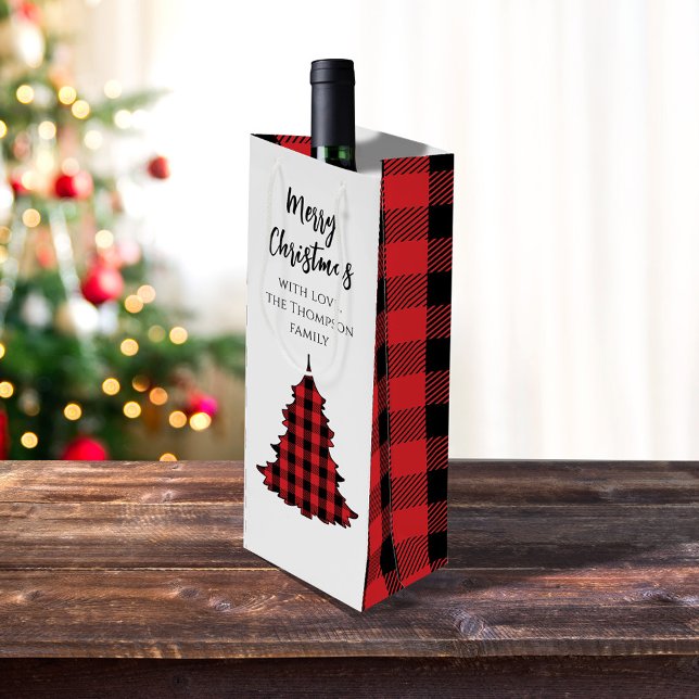 Anpassningsbar för kontroll av God jul-buffalo (Merry Christmas holiday Christmas tree wine gift bag)