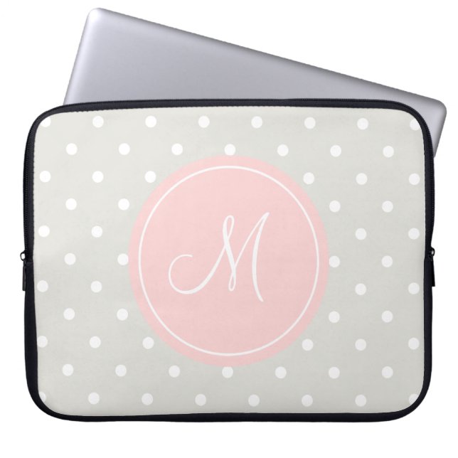 Anpassningsbar för lätt Grått Polka dots Rosa Mono Laptop Fodral (Framsidan)
