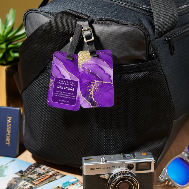 Anpassningsbar för lila Guld Alcohol Bläck Personl Bagagebricka (Fram & Baksida)