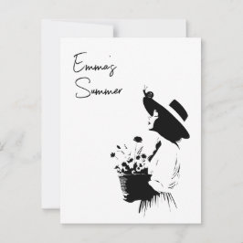 Anpassningsbar för linjekonst flicka med blommor vykort