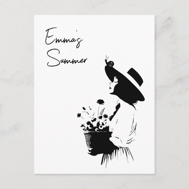 Anpassningsbar för linjekonst flicka med blommor vykort (Framsida)