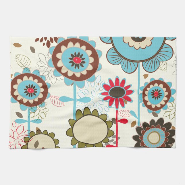 Anpassningsbar för ljusblått blommönster i Cute re Kökshandduk (Horisontell)