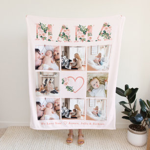 Anpassningsbar för mamma Photo Blommigt Collage Fleecefilt