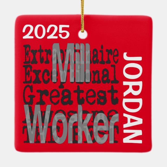 Anpassningsbar för Mill Worker Extraordinaire Julgransprydnad Keramik (Baksida)