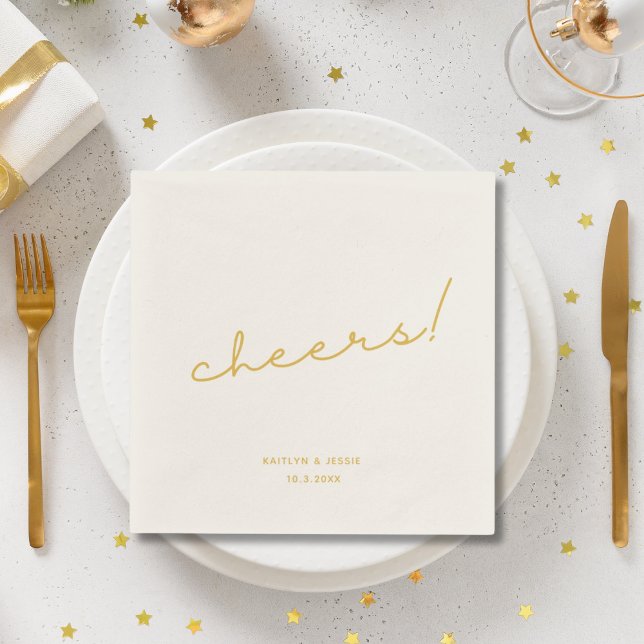 Anpassningsbar för minimal Guld-skript, Bröllop Pappersservett (Minimalist Gold Script Custom Cheers Wedding Napkins
)