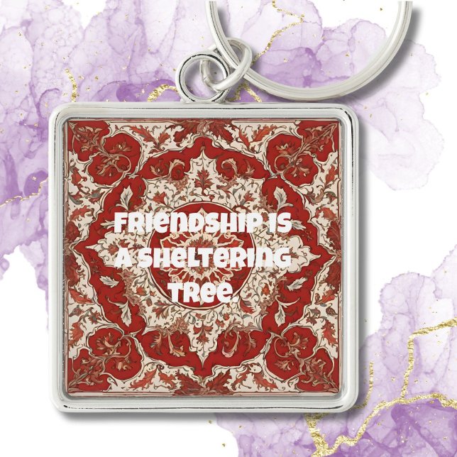 Anpassningsbar för minneshögtider för vänner, pers fyrkantig silverfärgad nyckelring (Custom Anniversary Gifts for Friends Persian Tiles)