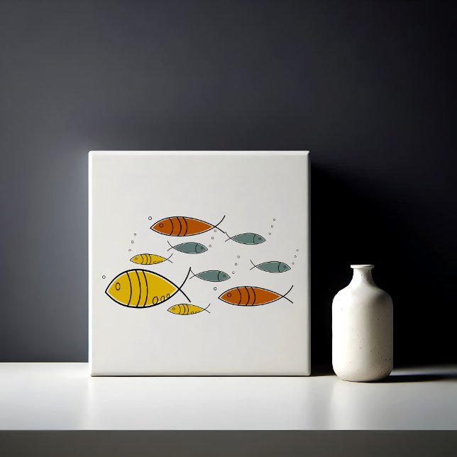 Anpassningsbar för modern atomera fisksimning unde kakelplatta (Mid Century Modern Fish Swimming Pattern Retro Vintage Eames Atomic Era MCM)