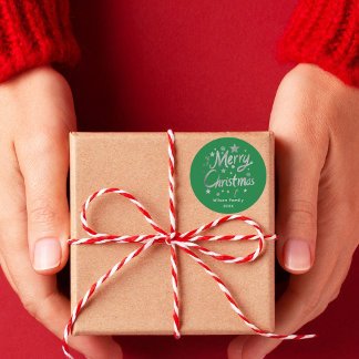 Anpassningsbar för Modern Grönt God jul Runt Klistermärke