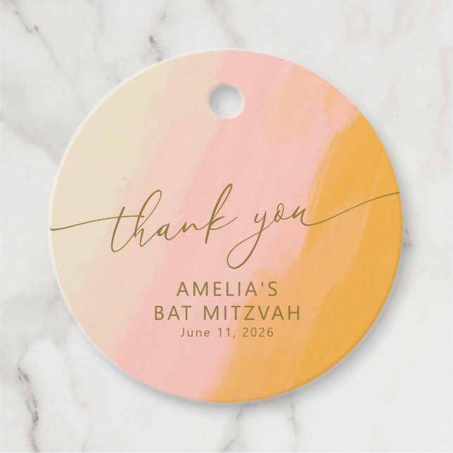 Anpassningsbar för modern vattenfärgsRosa Gult Bat Gåvor Etiketter (Framsida)