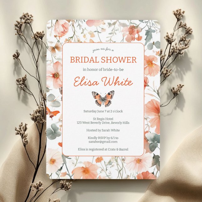 Anpassningsbar för Möhippa av fjäril Meadow Waterc Inbjudningar (Butterfly Meadow Watercolor Bridal Shower CUSTOM Invitation
)
