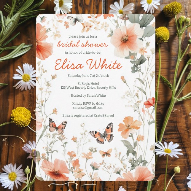 Anpassningsbar för Möhippa av fjäril Meadow Waterc Inbjudningar (Butterfly Meadow Watercolor Bridal Shower CUSTOM Invitation
)