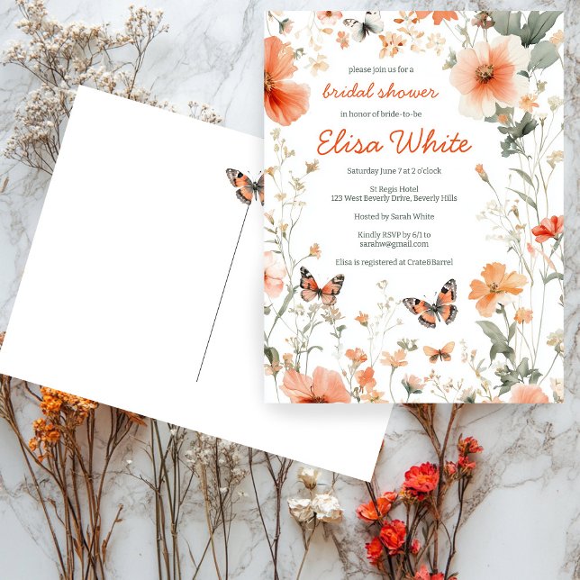 Anpassningsbar för Möhippa av fjäril Meadow Waterc Vykort (Butterfly Meadow Watercolor Bridal Shower CUSTOM Postcard
)