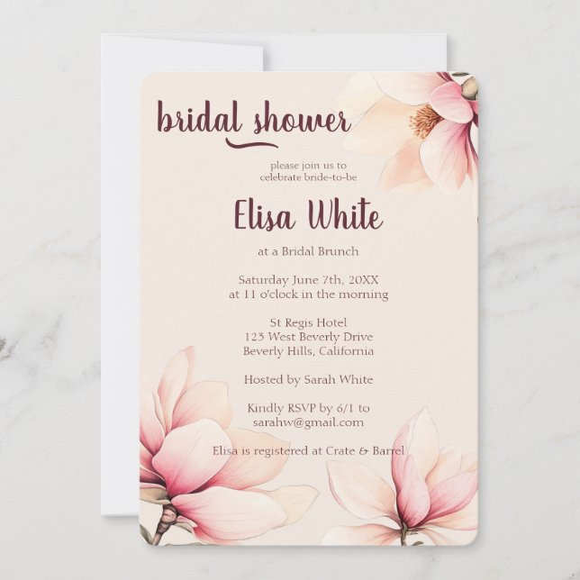 Anpassningsbar för Möhippa av vattenfärgen Magnoli Inbjudningar (Framsida)