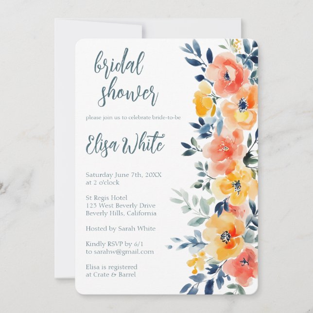 Anpassningsbar för Möhippa av vattenfärgsBlommigt Inbjudningar (Framsida)